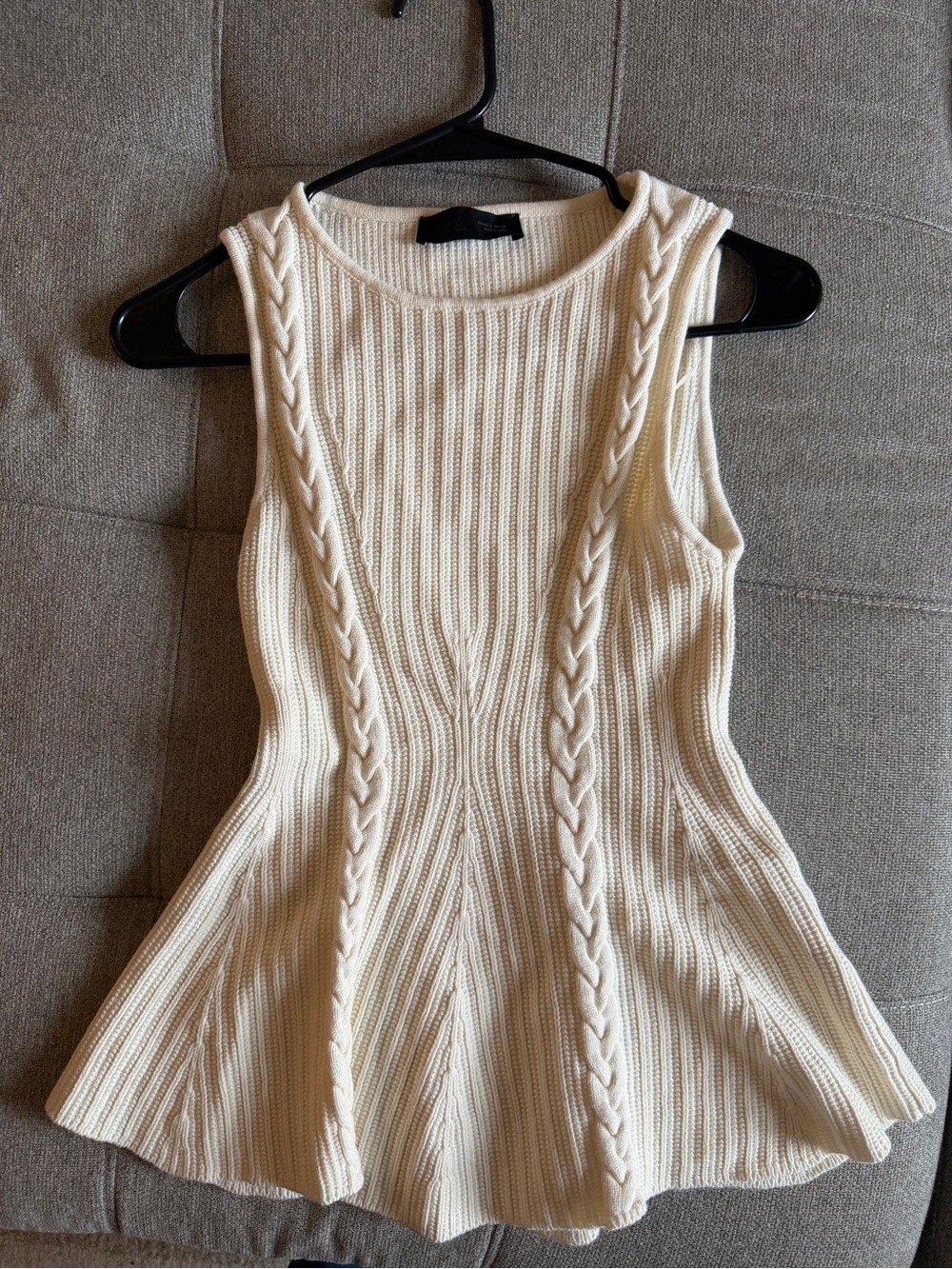 Zara Sleeveless Cream Cable-Knit Flared Women's Top